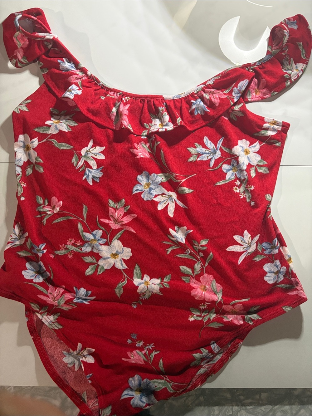 H&M Red Floral Off-Shoulder One-Piece